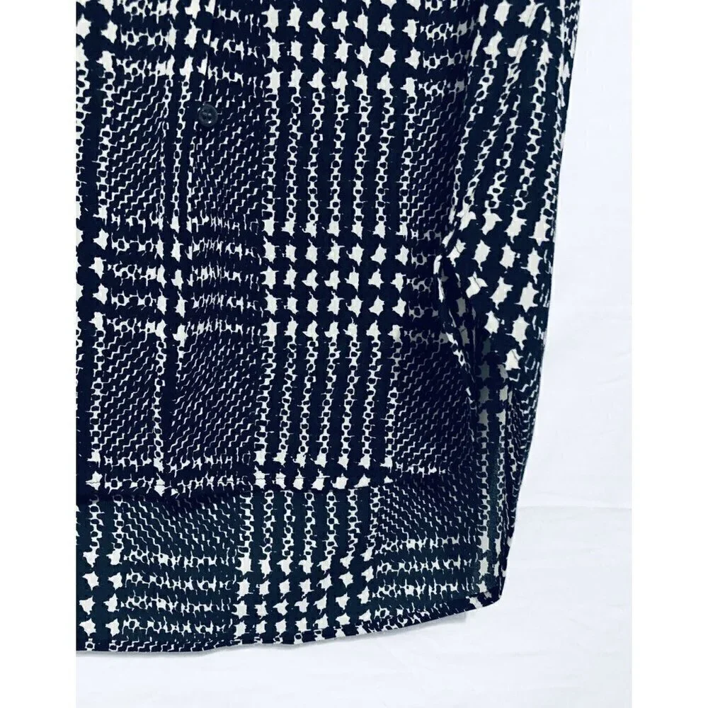 J Crew Top Womens 2 Graphic Plaid Sleeveless Button Up Tunic Black Blouse Tunic